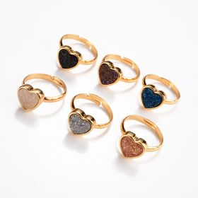 Dainty Heart Shapes Drusy Adjustable Ring Minimalist Agate Druzy Finger Rings Jewelry