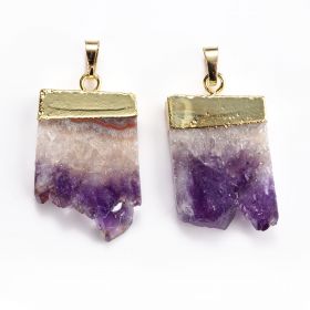 Irregular Amethyst Slice Charms Druzy Geode Pendant with Gold Electroplated Edge