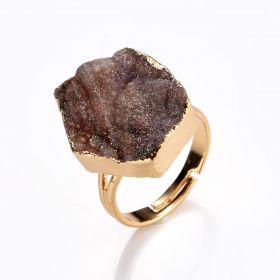 Minimalist Irregular Druzy Agate Stone Adjustable Boho Rings Gold Plated Band