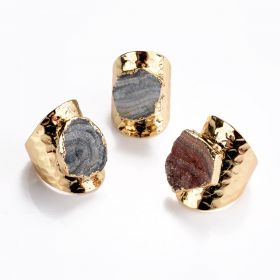 Irregular Agate Druzy Stone Gold Plated Copper Fashion Open Rings Band for Women