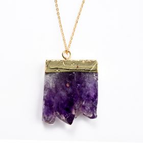Purple Druzy Stone Necklace Amethyst Slice Pendant Necklace Healing Jewelry for Women