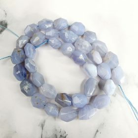 Faceted Smooth Blue Lace Agate Metaphysical Stone Loose Beads Strand 16" for Jewelry Making