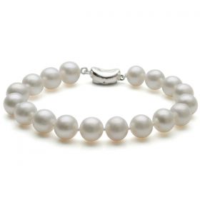 Freshwater Cultured White Pearl Bracelet AA Round 9-10mm 925 Sterling Silver Clasp B24321