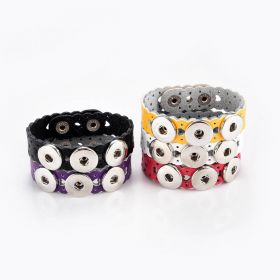 PU Leather Alloy Buckle Snap Button Wristbands Bracelets Fit 18mm Snap Buttons Hollow Heart Pattern