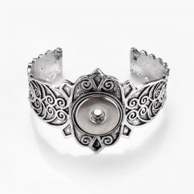 Open Style Alloy Carved Bangle Bracelet with Interchangeable Blank Snap Button Base