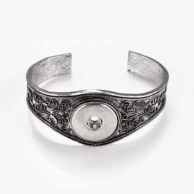 Snap Button Cuff Hard Bangle Bracelet Antiqued Silver Tone Fits 18-20mm Snap Button