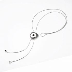 Alloy Snap Button Bolo Tie Necklace Heart Shape Silver Tone Fit 18mm/20mm Snap Buttons