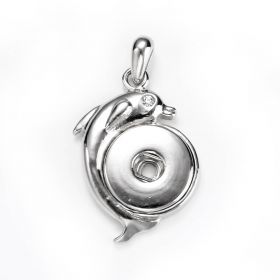 Ocean Jewelry Alloy Snap Button Pendants Dolphin Clear Rhinestone Fits 18mm/20mm Snap Buttons