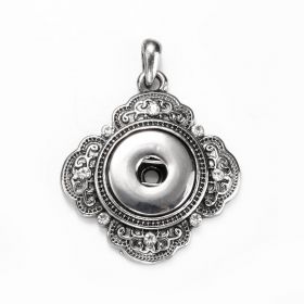 Alloy Square Snap Base Pendants Antique Silver Tone Rhinestone for Snap Charms Necklace Making