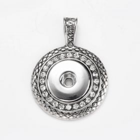 Alloy Snap Button Pendants Round Antique Silver Clear Rhinestone Fits 18mm/20mm Snap Buttons