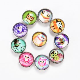Chunk Snap Buttons Round Cute Owls Pattern Glass Interchangeable Snap Button Jewelry