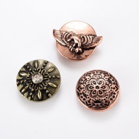 18mm Snap Buttons Round Antique Bronze Mixed Carved Rhinestone Fit Snap Button Bracelets