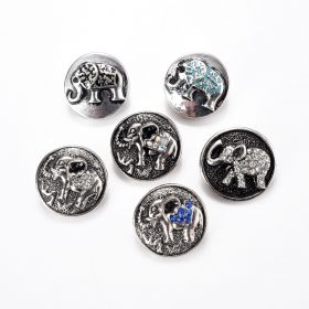 19mm Alloy Snap Buttons Round Silver Tone Elephant Pattern At Random Fit Snap Jewelry Bracelets Rings