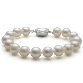 925 Sterling Silver Clasp Round 10-11mm AA White Pearls Bracelet B31235