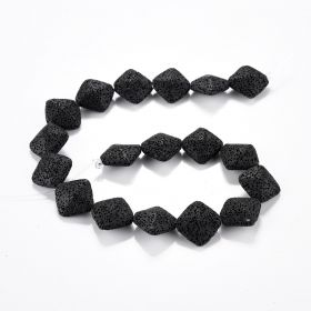 Jewelry Making Beads Black Volcanic Lava Rhombus Loose Stone Beads Strand 15.5"