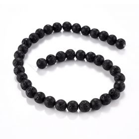 Gemstone Loose Beads Round Black Lava Stone Beads 10mm for DIY Diffuser Bracelet Jewelry Making 15"