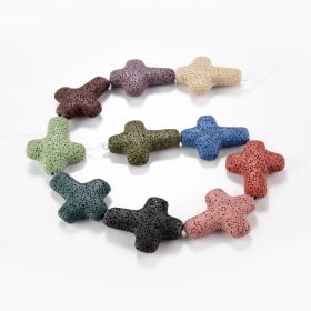 Mixed Color Lava Cross Beads for DIY Crafting Bracelet Necklace Jewelry Accessories Pendants