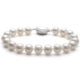 Perfectly Round 9-10mm AAA White Pearl Bracelet 925 Sterling Silver Clasp B39137