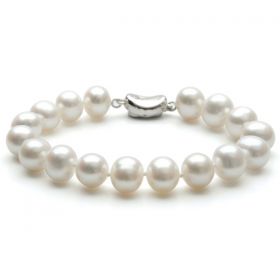 AAA Off-Round 9-10mm Cultured Freshwater Natural White Pearl Bracelet B7354