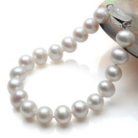 Off-Round 9-10mm Freshwater White AA Pearl Bracelet 925 Sterling Silver Clasp B95839