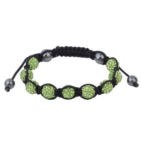 Light Green Discoball Bracelet 10mm Pave Ball Rhinestones Black Nylon Cord Weave