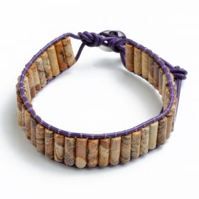 Column Picture Jasper Beads on Purple Leather Single Wrap Bracelet CLL124