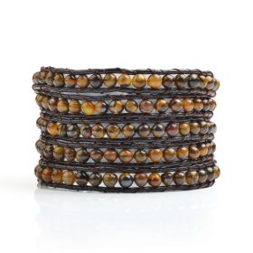 Tiger Eye Stone Wrap Bracelet on Leather Handmade 5 Layers Cuff Bracelet Fashion Jewelry