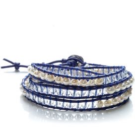 Potato 4-5mm White Pearls Crystal Mixed Beads 3 Layers Wrap Bracelet Handmade Jewelry