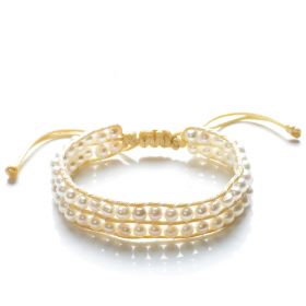 Elegant Potato Freshwater Cultured White Pearls Two Row Wrap Bracelet