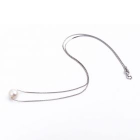 925 Sterling Silver Box Chain with One White Round Pearl Necklace EN08