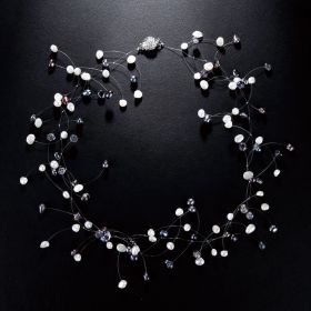 White & Black Nugget Pearl Illusion Necklace 17 Inch
