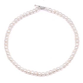 9-10mm Button White Freshwater Cultured Pearls Necklace 925 Silver Toggle Clasp