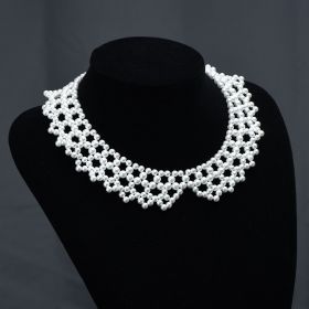 Elegant Bridal White Faux Pearl Beaded Bib Necklace 17"