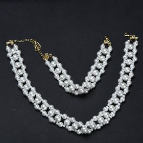 Vintage Faux Pearl Jewelry Set Choker and Bracelet for Bride