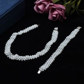 White Faux Pearls Choker Bracelet Set Vintage Wedding Jewelry