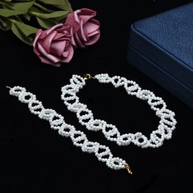 White Faux Pearls Choker Collar Necklace and Bracelet Bridal Jewelry Set
