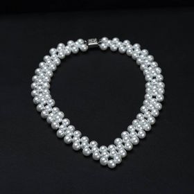 Vintage Style Woven V Shaped Faux Pearl Choker Necklace