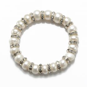 9-10mm White Freshwater Button Pearls Bracelet FBR160