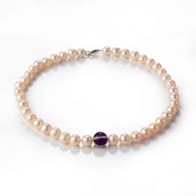9-10mm White Potato Cultured Pearls with Amethyst Bead Necklace FN1005
