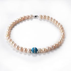 9-10mm Pink Cultured Pearls with Turquoise Bead Necklace FN1008