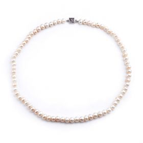 7-8mm Button White Freshwater Pearl Single Strand Necklace FN1110