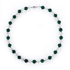 Green Jade and White Potato Freshwater Pearl Mixed Necklace