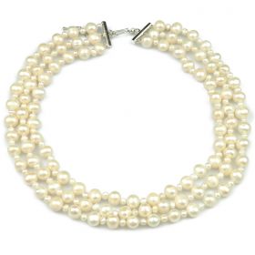Triple-strand 4-5mm & 8-9mm White Potato Freshwater Cultured Pearls Necklace