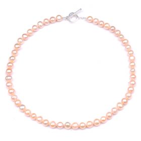 Classic Women's 8-9mm Pink Potato Cultured Pearls Necklace with 925 Sterling Silver Clasp