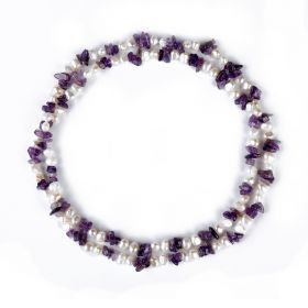 Freeform White Freshwater Pearls, Amethyst Necklace