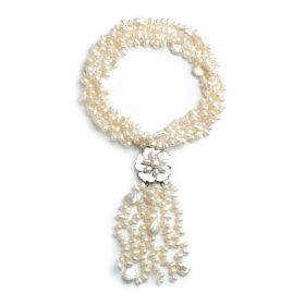 Tassel Pearl Necklace Twisted Freshwater Pearls with Flower Shell 