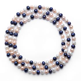 White & Black & Pink Three Color Potato Freshwater Pearls Opera Necklace
