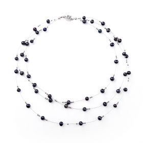 Elegant Black Fresh Water Pearl Necklace Movable Tin Cup Necklace