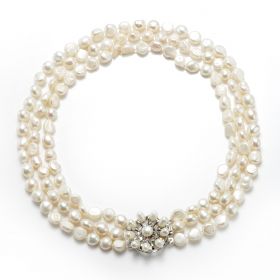 8-9mm Nugget White Freshwater Pearl Three Strand Necklace