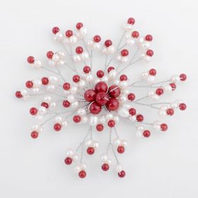 Cultured Freshwater White Pearl Brooch with Red Coral FPB004